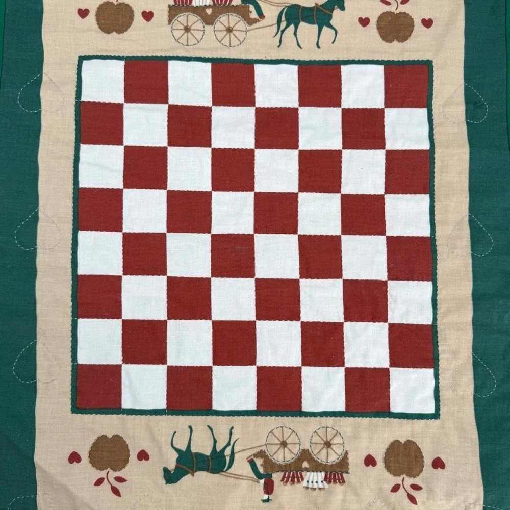 Amish Gameboard Checkerboard Horse Fabric Panel Wall Hanging Carriage
